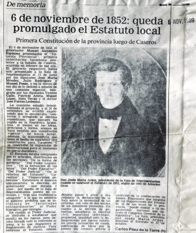 6 de noviembre de 1852: queda promulgado el Estatuto local