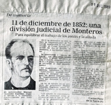 11 de diciembre de 1852: una división judicial de Monteros