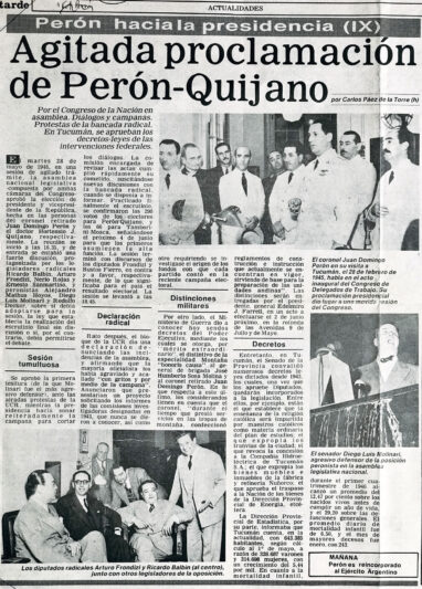 Perón hacia la presidencia (IX): Agitaba proclamación de Perón-Quijano