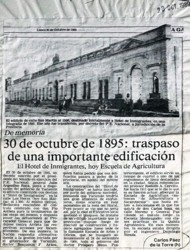 30 de octubre de 1895: traspaso de una importante edificación