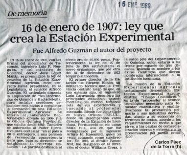 16 de enero de 1907: ley que crea la estación experimental