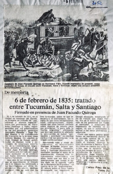 6 de febrero de 1835: tratado entre Tucumán, salta y Santiago