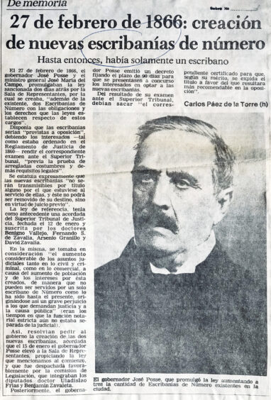 27 de febrero de 1866: creación de nuevas escribanías de número.