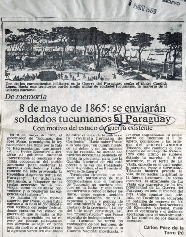 8 de mayo de 1865: se enviarán soldados tucumanos al Paraguay.