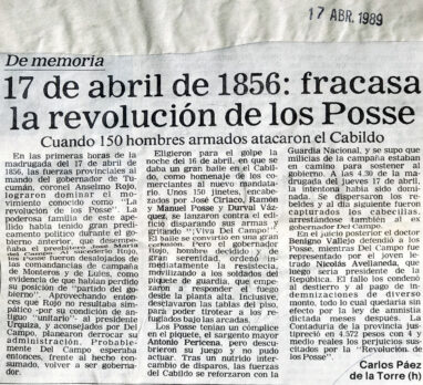 17 de abril de 1856: fracasa la revolución de los Posse