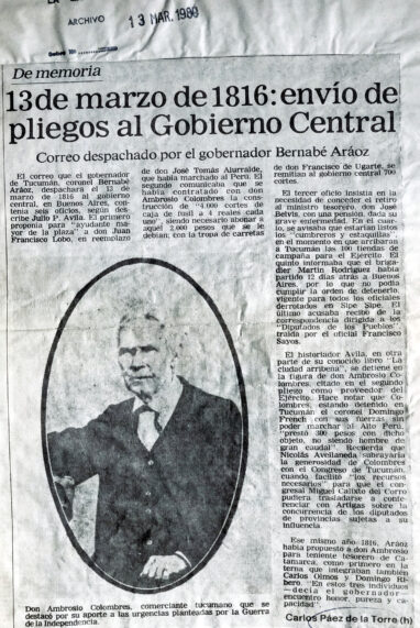 13 de marzo de 1816: envío de pliegos al gobierno central