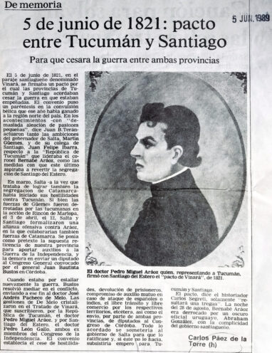 5 de junio de 1821: pacto entre Tucumán y Santiago.