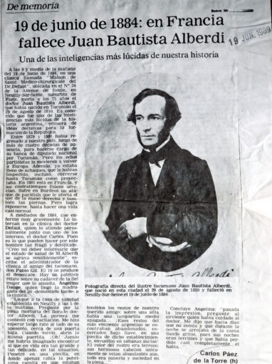 19 de junio de 1884: en Francia fallece Juan Bautista Alberdi