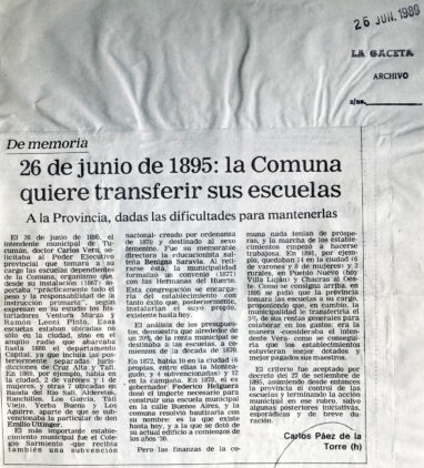 26 de junio de 1895: la comuna quiere transferir sus escuelas.