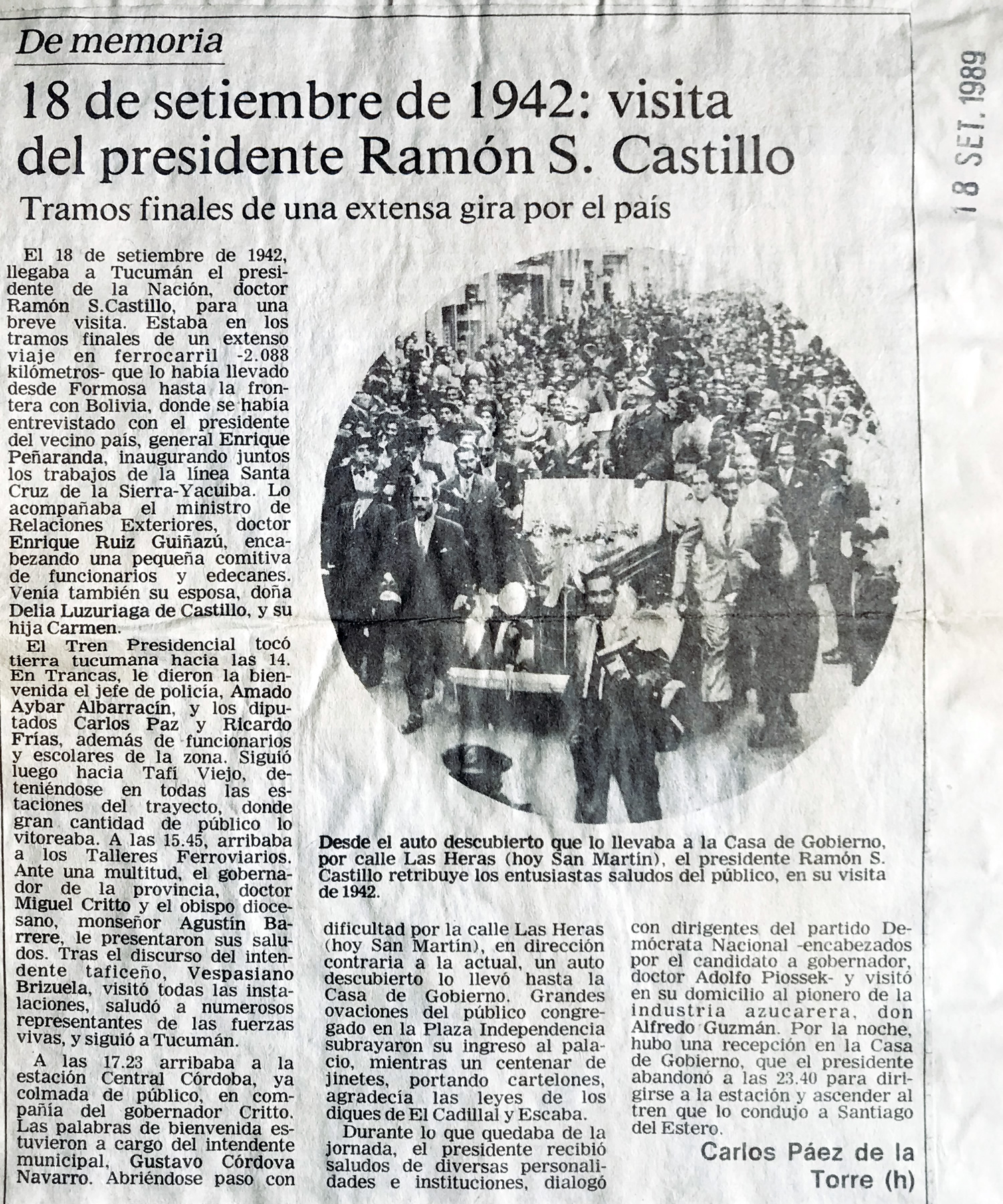 18 de septiembre de 1942: visita del presidente Ramón Castillo.