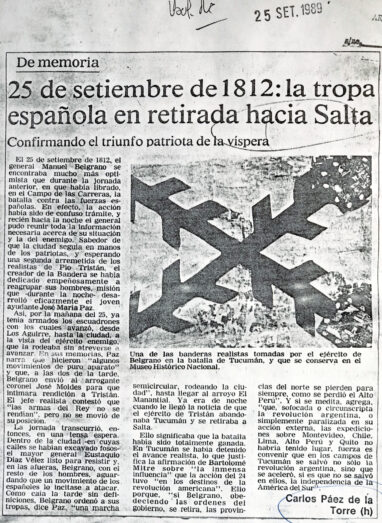 25 de De septiembre de 1812: la tropa española en retirada hacia Salta.