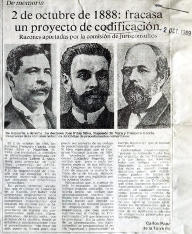 2 de octubre de 1888: fracasa un proyecto de codificación.