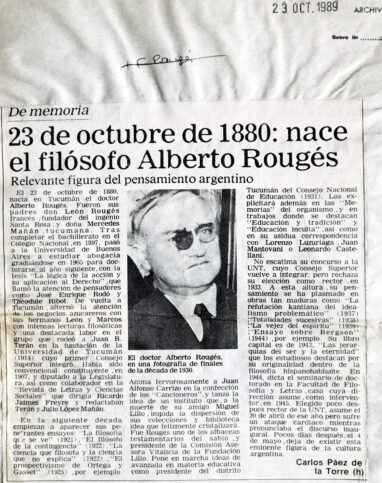 23 de octubre de 1880: nace el filósofo Alberto Rouges.