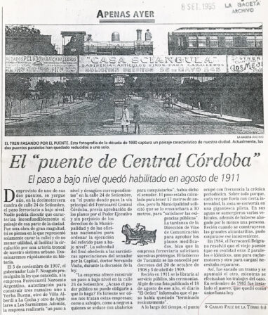 El puente de central Córdoba. El paso abajo nivel quedó habilitado en agosto de 1911