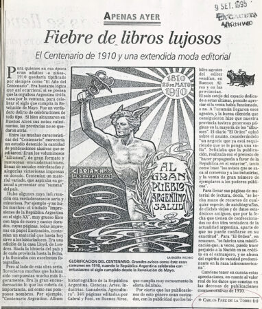 Fiebre de libros lujosos. El centenario de 1910 y una extendida moda editorial.