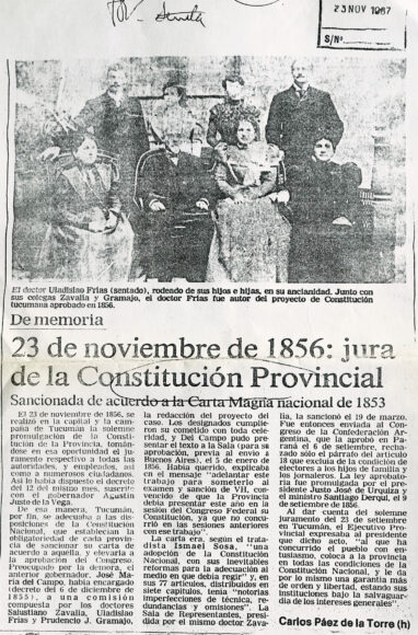 23 de noviembre de 1856: jura de la Constitución provincial. Sancionada de acuerdo a la carta magna nacional de 1853