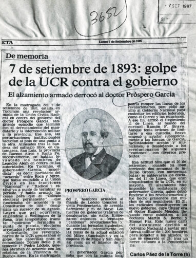 7 de septiembre de 1893: golpe a la UCR contra el gobierno