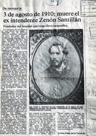 3 de agosto De 1910: muere el ex intendente Zenón Santillán