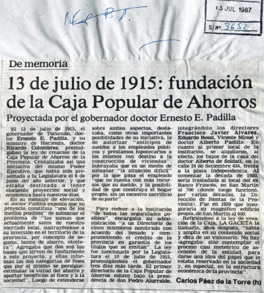 13 de julio de 1915: fundación de la caja popular de ahorros