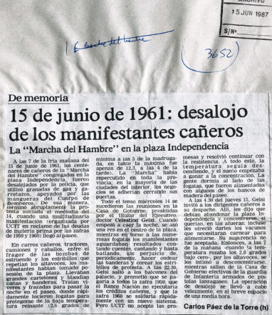 15 de junio de 1961: desalojo de los manifestantes cañero