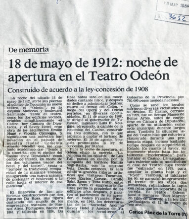 18 de mayo de 1912: noche de apertura en el teatro Odeón