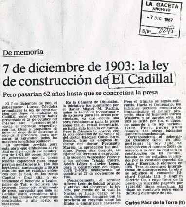 7 de diciembre de 1903: la ley de construcción de el Cadillal