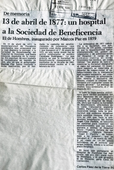 13 de abril de 1877:1 hospital a la sociedad de beneficencia