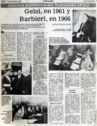 Juicios políticos en Tucumán (fin): Gelsi, en 1961 y Barbieri, en 1966