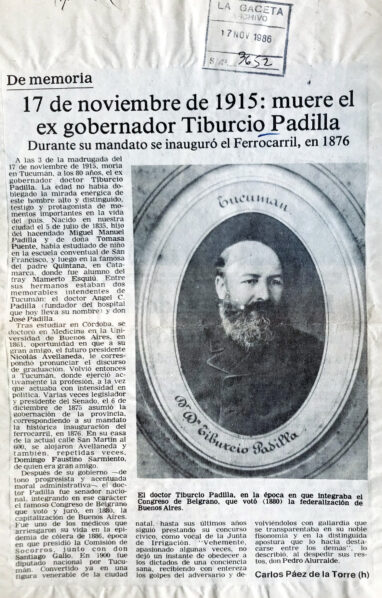 17 de noviembre de 1915: muere el ex gobernador Tiburcio Padilla