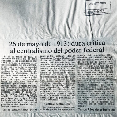 26 de mayo de 1913: Dura crítica al centralismo del poder federal