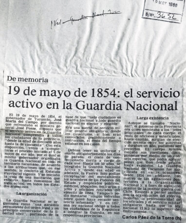 19 de mayo de 1854: El servicio activo de la guardia nacional