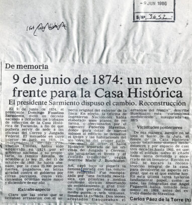 9 de junio de 1874: un nuevo frente para la Casa Histórica