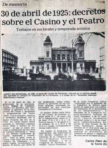 30 de abril de 1925: decretos sobre el casino y el teatro