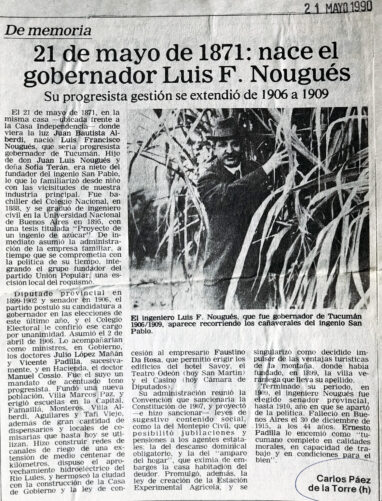  21 de mayo de 1871: nace el gobernador Luis F. Nougués