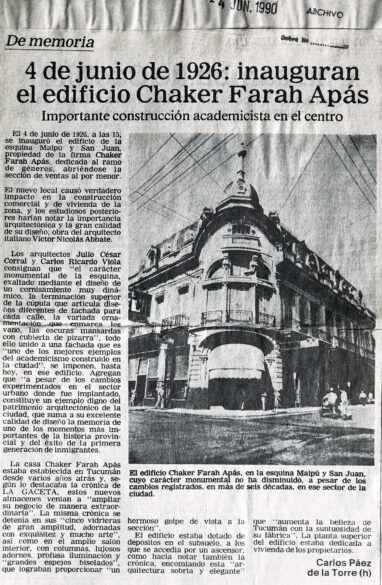 4 de junio de 1926: inauguran el edificio Chaker Farah Apás