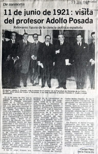 11 de junio de 1921: visita del profesor Adolfo Posada