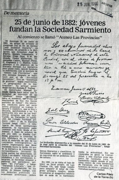 25 de junio de 1882: jóvenes fundan la sociedad Sarmiento