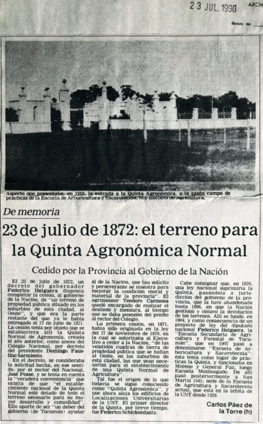 23 de julio de 1872: el terreno para la Quinta Agronómica Normal