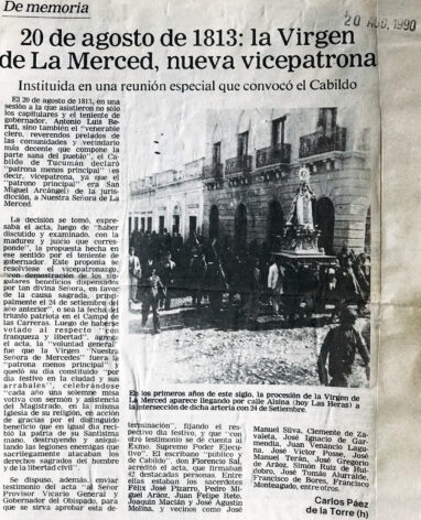 20 de agosto de 1813: la Virgen de la Merced, nueva vicepatrona