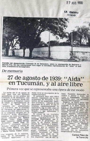 27 de agosto de 1939: Aída en Tucumán, y al aire libre