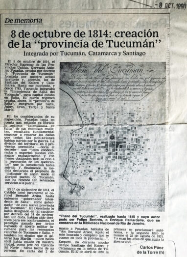 8 de octubre de 1814: creación de la “Provincia de Tucumán”