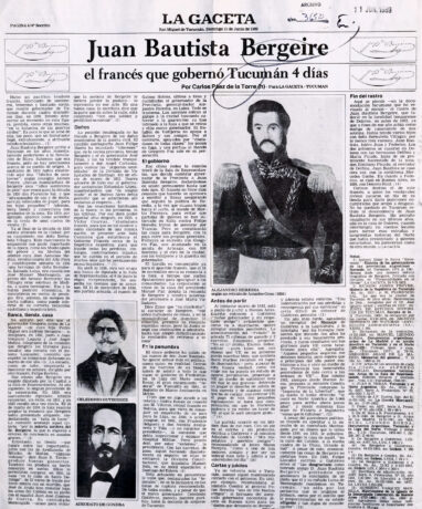 Juan Bautista Bergeire. El francés que gobernó Tucumán cuatro días