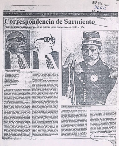 Correspondencia de Sarmiento. Valioso e importante material, en un primer tomo que abarca de 1838 a 1854