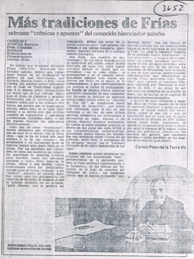 Más tradiciones de Frías. Sabrosas “crónicas y apuntes” del conocido historiador salteño.