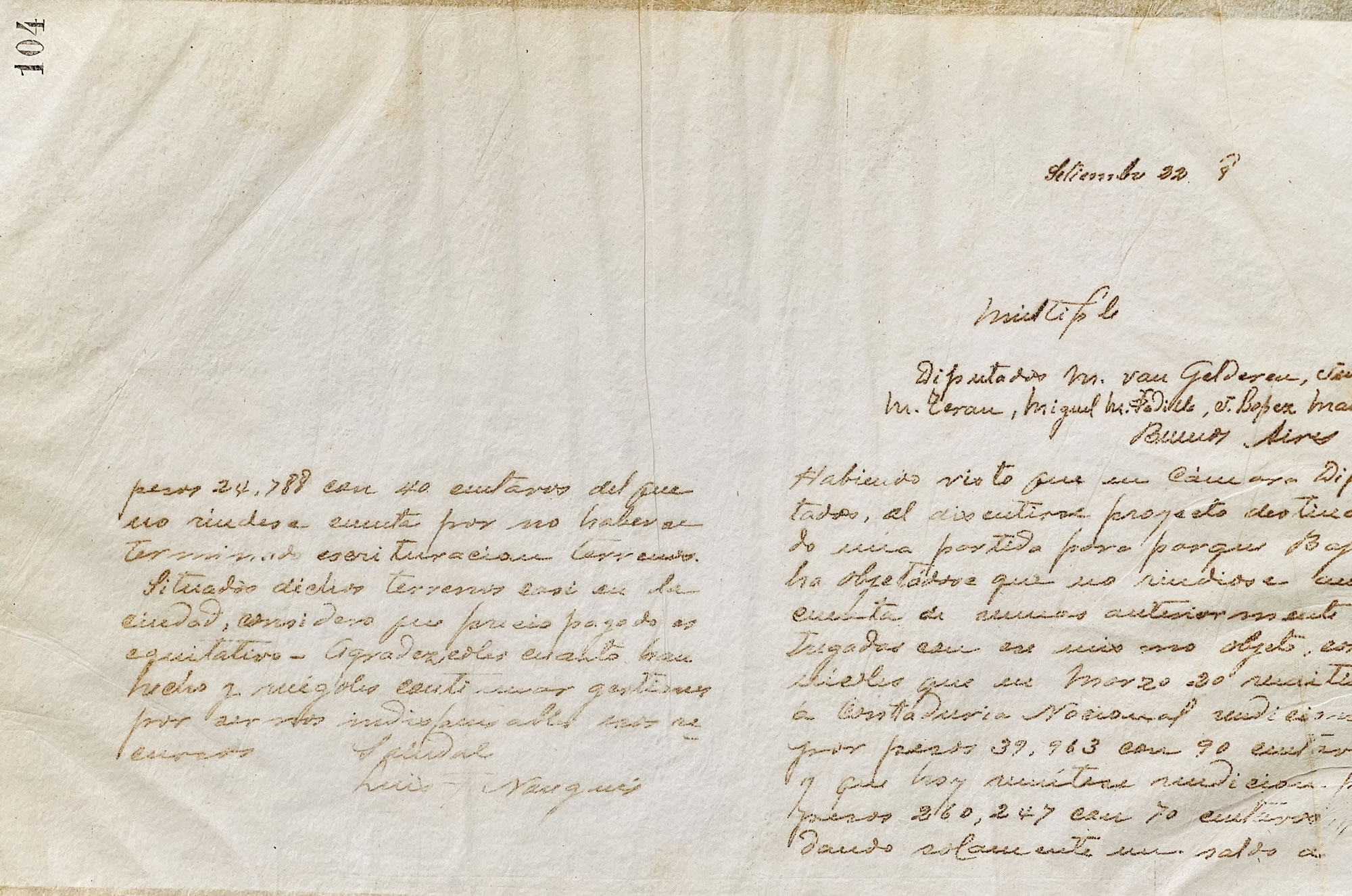 Carta al Diputado Van Gelderen de Luis F. Nougués
