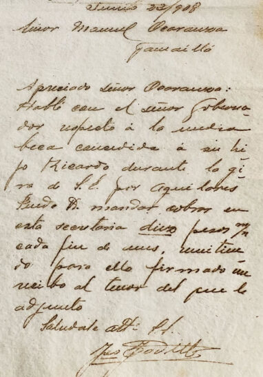 Carta a Manuel Ocaranza de José Padilla
