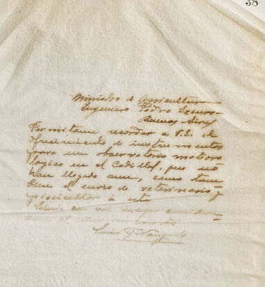 Carta al Ministro de Agricultura Pedro Ezcurra de Luis F. Nougués