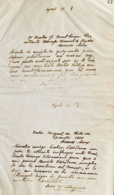 Cartas a Carlos G. Malbrán, Pte. Consejo Nacional de Higiene y al Dr. Miguel M. Padilla de Luis F. Nougués