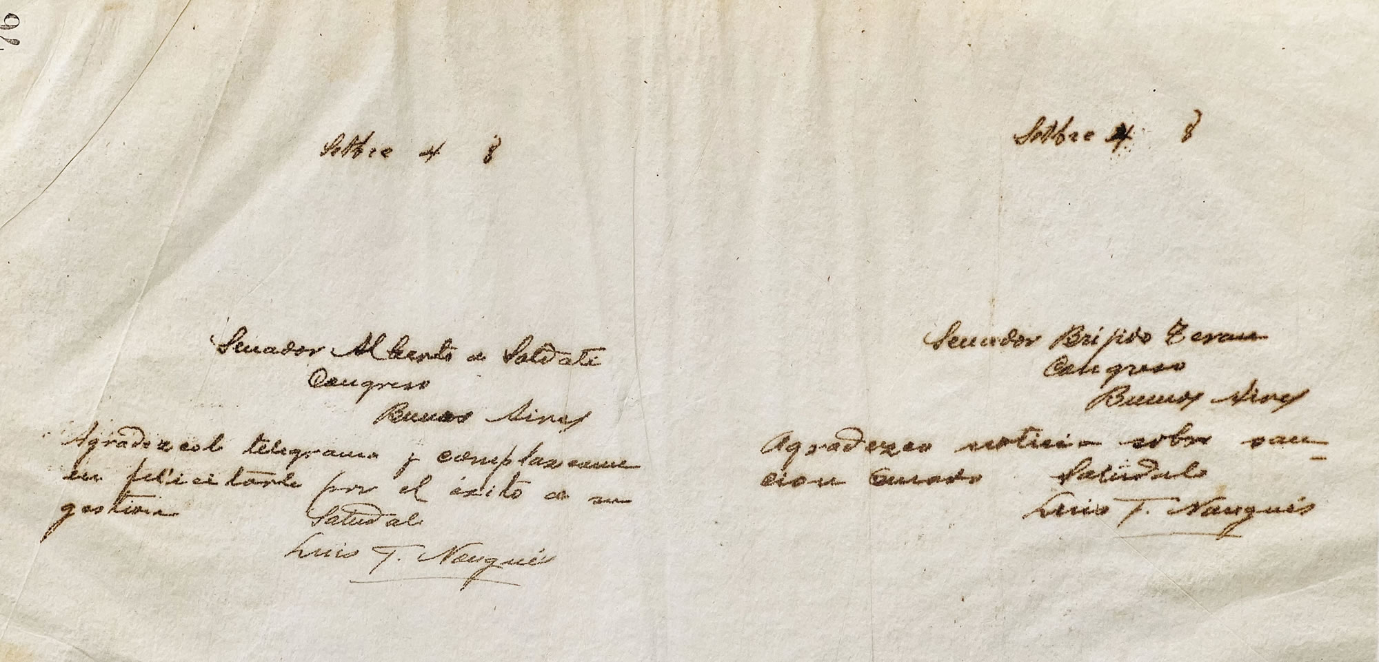 Cartas al Senador Alberto de Soldatti y al Senador Brígido Terán de Luis F. Nougués