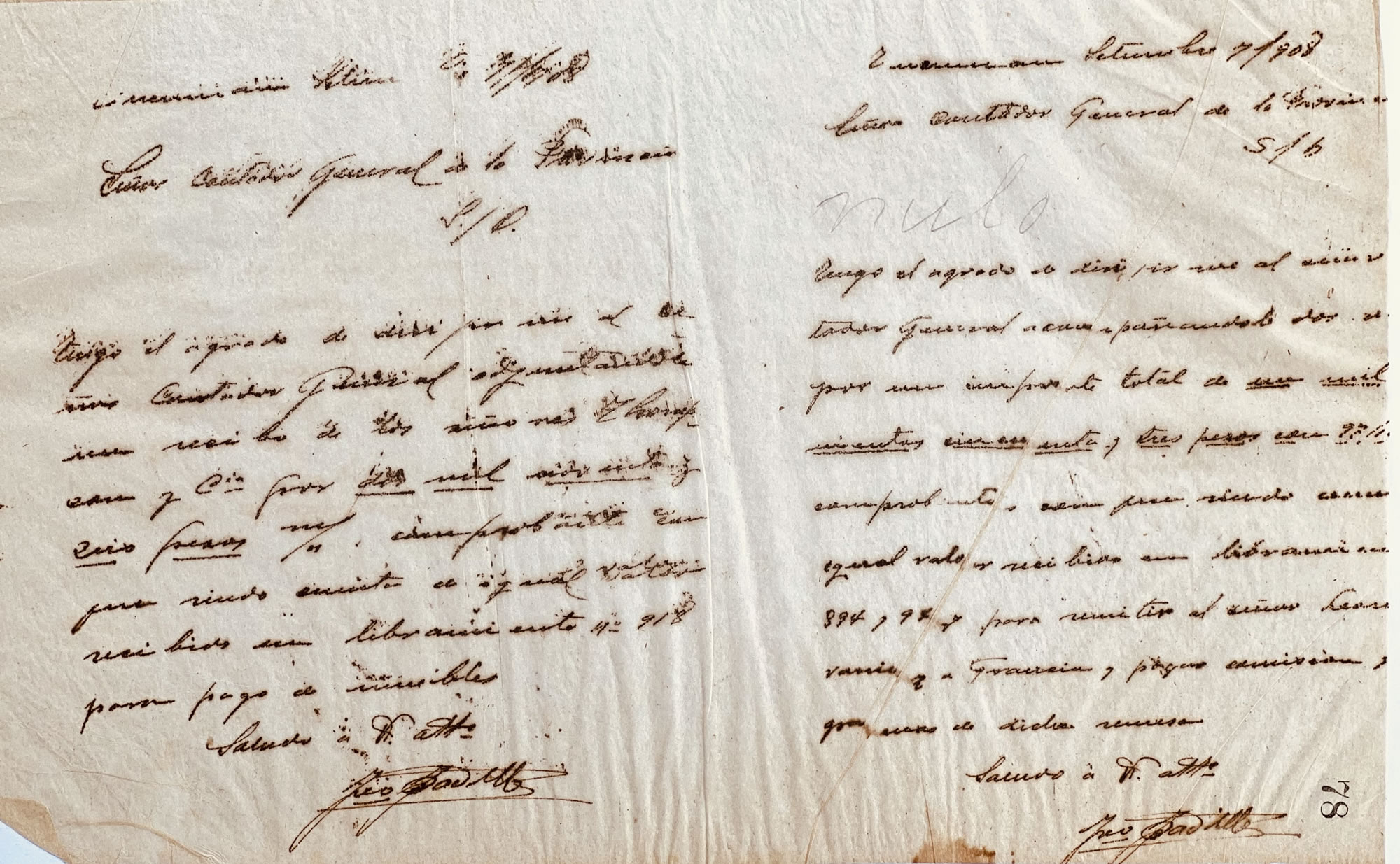 Cartas al Sr. Contador General de la Provincia de José Padilla